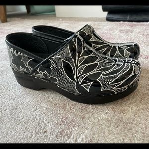 Dansko Black Floral Clogs, Size 38